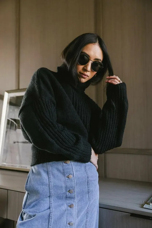 Catherine Turtleneck Sweater In Black Black Women Bohme Tops