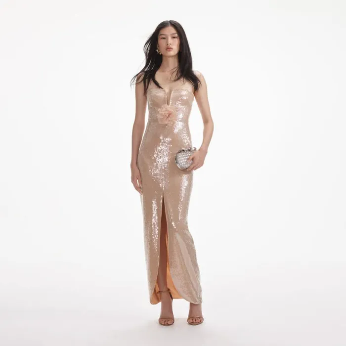 Champagne Sequin Maxi Dress Women Self Portrait Dresses