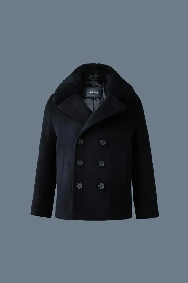 Coats and Jackets Kids Mackage CAMDEN Wool Peacoat With Shearling Collar For Kids 814 Years Black