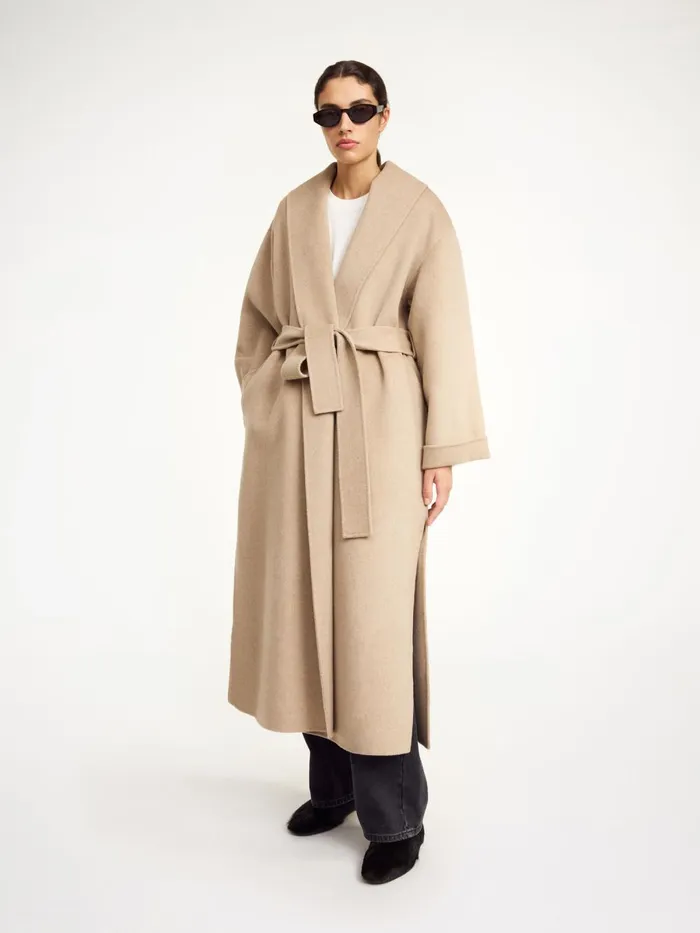 Coats and Jackets Women By Malene Birger Trullem Wool Coat Grey Brown Melange