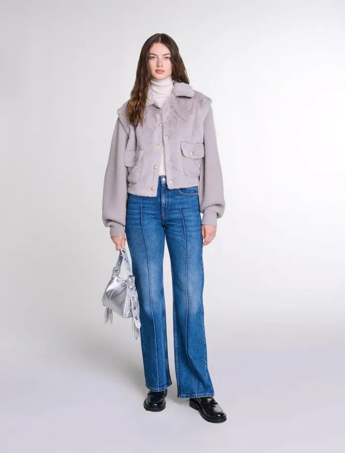 Coats Women Maje DualMaterial Faux Fur Jacket Grey