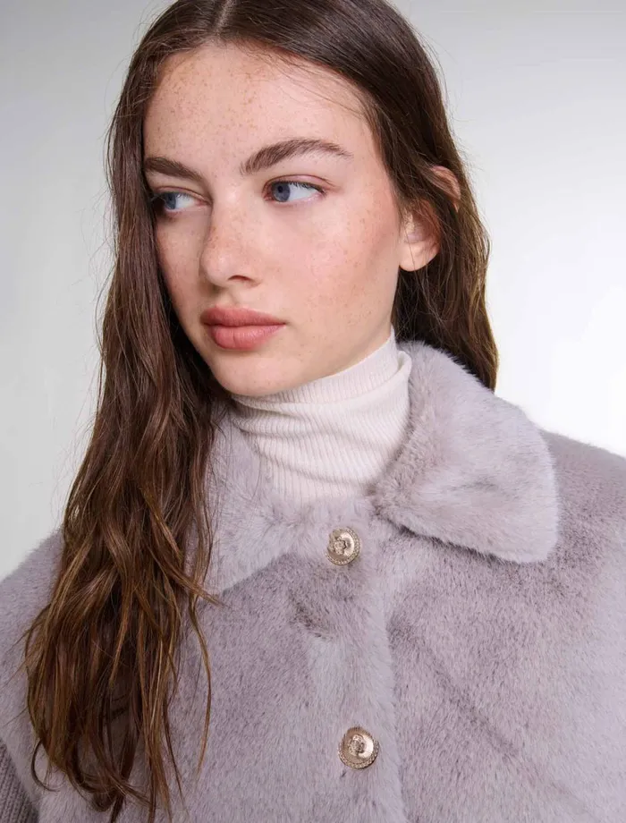 Coats Women Maje DualMaterial Faux Fur Jacket Grey