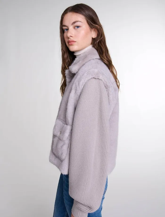 Coats Women Maje DualMaterial Faux Fur Jacket Grey