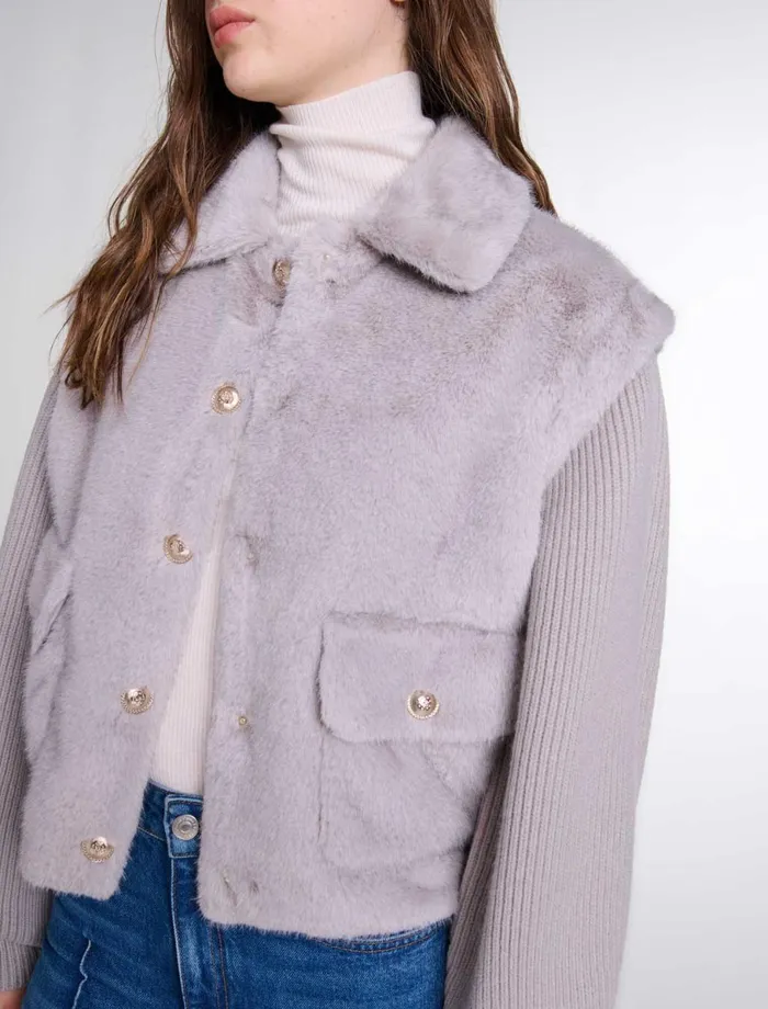 Coats Women Maje DualMaterial Faux Fur Jacket Grey