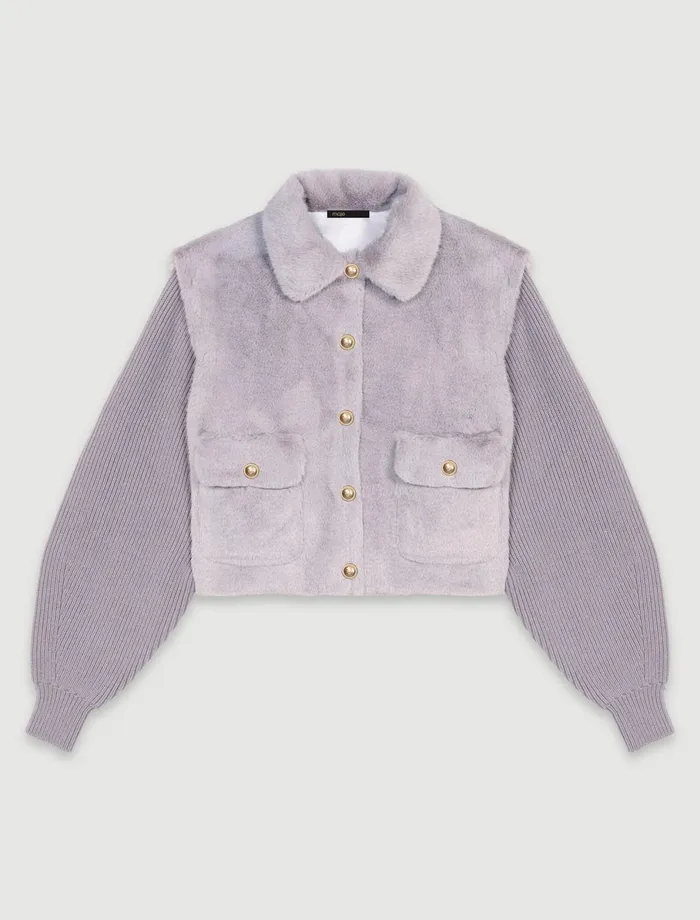 Coats Women Maje DualMaterial Faux Fur Jacket Grey