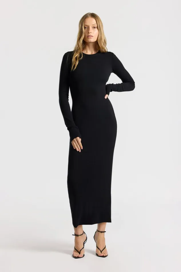 COTTON CITIZEN DRESSES Verona Crewneck Maxi Dress Jet Black 8211 Women