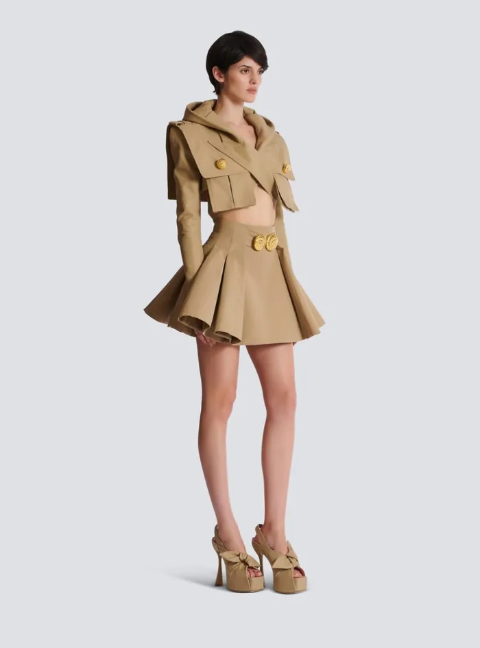 Cotton Cropped Hooded Jacket Beige Women Balmain Jackets And Blazers