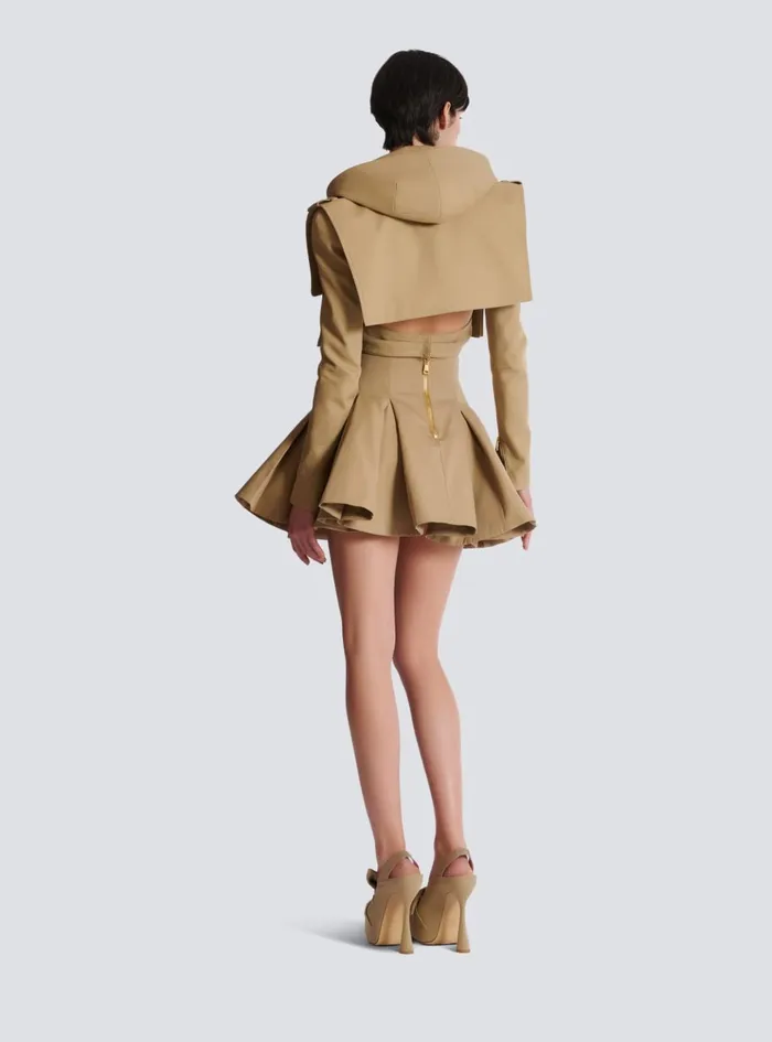 Cotton Cropped Hooded Jacket Beige Women Balmain Jackets And Blazers