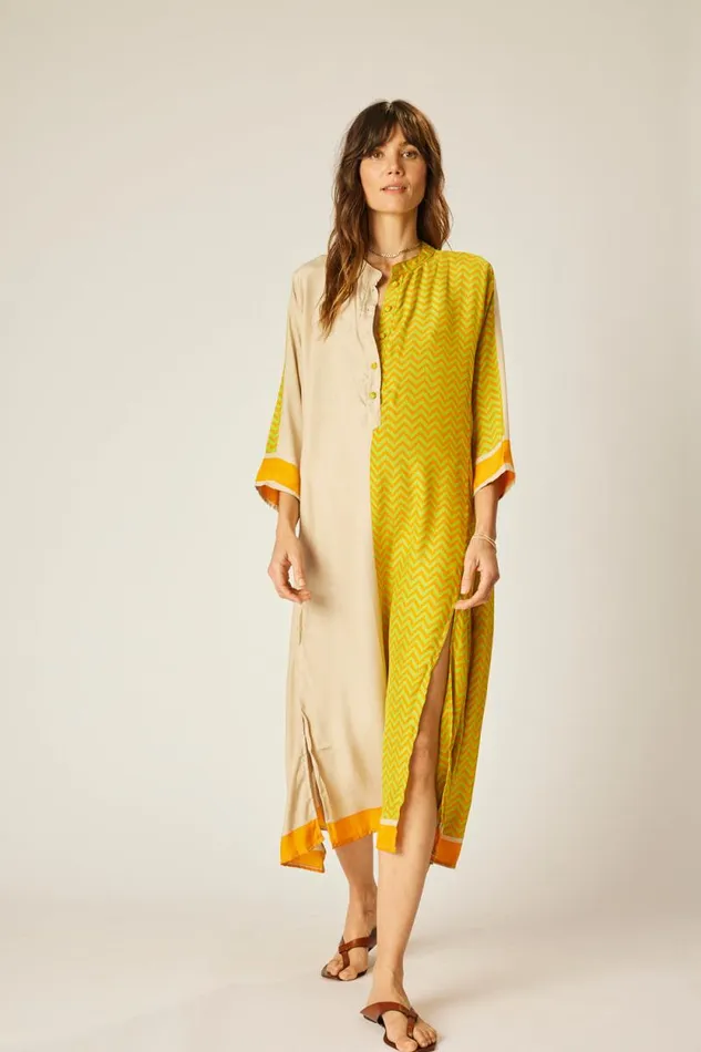 Coverups Shop Natalie Martin ISOBEL DRESS Block Zigzag Tangerine