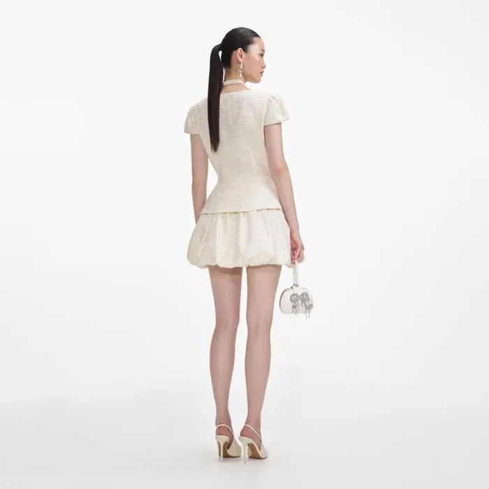 Cream Boucle Bow Detail Mini Dress Women Self Portrait Dresses Cream Boucle Bow Detail Mini Dress Women Self Portrait Dresses