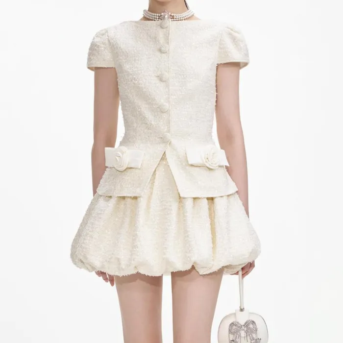 Cream Boucle Bow Detail Mini Dress Women Self Portrait Dresses Cream Boucle Bow Detail Mini Dress Women Self Portrait Dresses