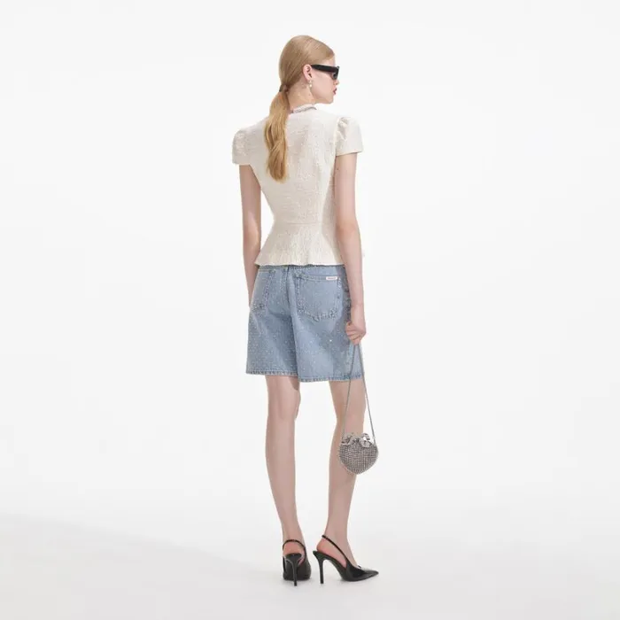 Cream Boucle Bow Detail Top Women Self Portrait Tops