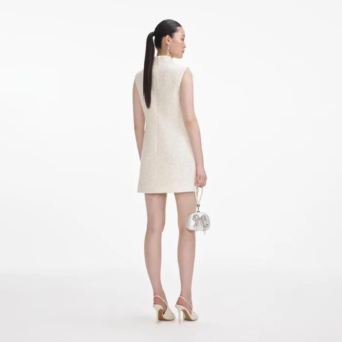 Cream Boucle Flower Motif Mini Dress Women Self Portrait Dresses