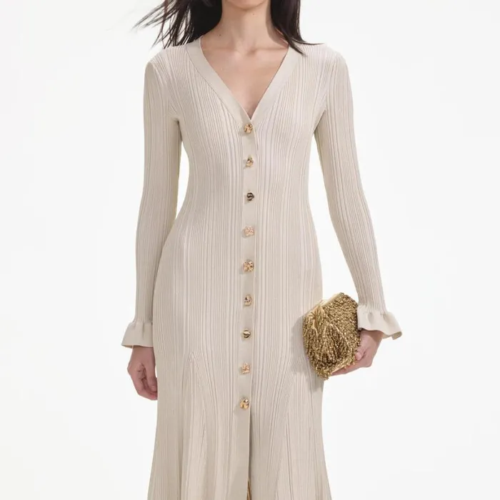 Cream Metallic Ribbed Midi Dress Women Self Portrait Dresses Cream Metallic Ribbed Midi Dress Women Self Portrait Dresses