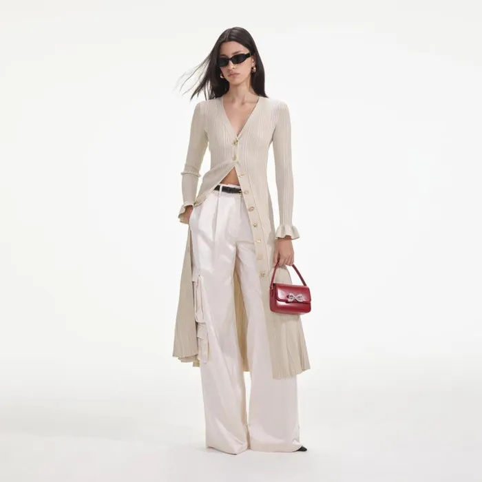 Cream Metallic Ribbed Midi Dress Women Self Portrait Dresses Cream Metallic Ribbed Midi Dress Women Self Portrait Dresses