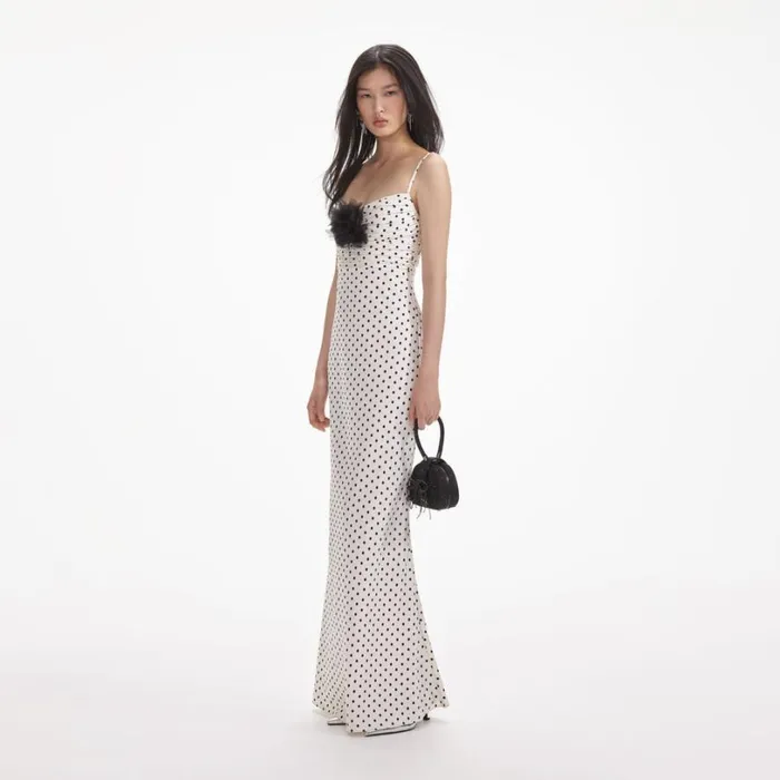 Cream Polka Dot Satin Maxi Dress Women Self Portrait Dresses Cream Polka Dot Satin Maxi Dress Women Self Portrait Dresses