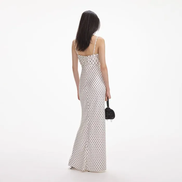 Cream Polka Dot Satin Maxi Dress Women Self Portrait Dresses Cream Polka Dot Satin Maxi Dress Women Self Portrait Dresses