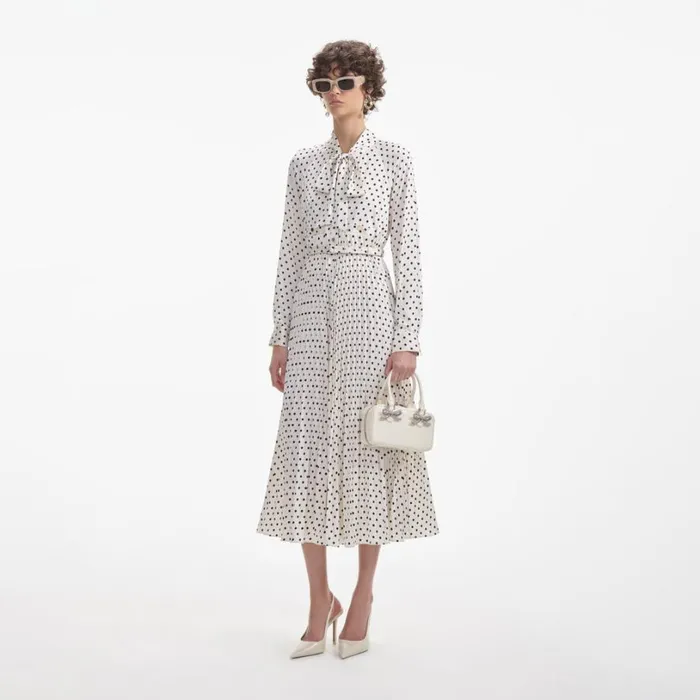Cream Polka Dot Satin Midi Dress Women Self Portrait Dresses Cream Polka Dot Satin Midi Dress Women Self Portrait Dresses