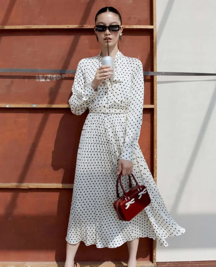 Cream Polka Dot Satin Midi Dress Women Self Portrait Dresses Cream Polka Dot Satin Midi Dress Women Self Portrait Dresses