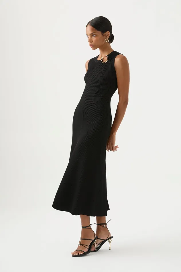 Crescent Knit Midi Dress Black Women Aje Body 038 Crepe Knit