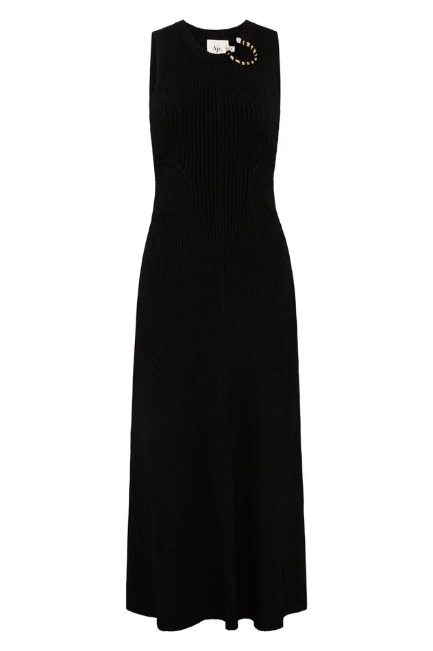 Crescent Knit Midi Dress Black Women Aje Body 038 Crepe Knit
