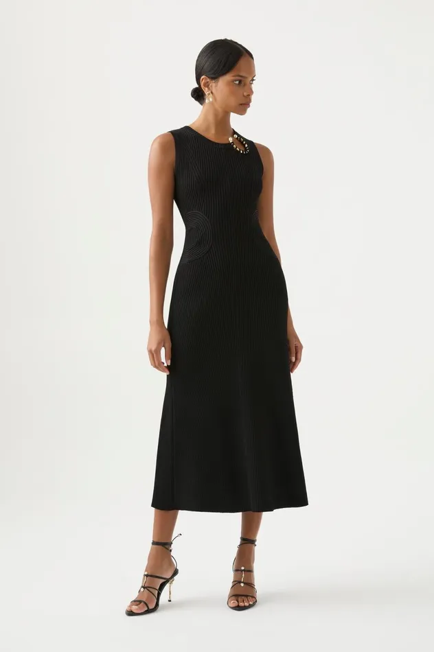 Crescent Knit Midi Dress Black Women Aje Body 038 Crepe Knit