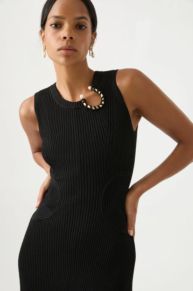 Crescent Knit Midi Dress Black Women Aje Body 038 Crepe Knit