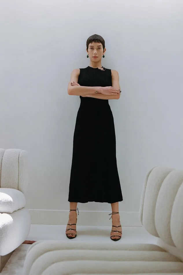 Crescent Knit Midi Dress Black Women Aje Body 038 Crepe Knit