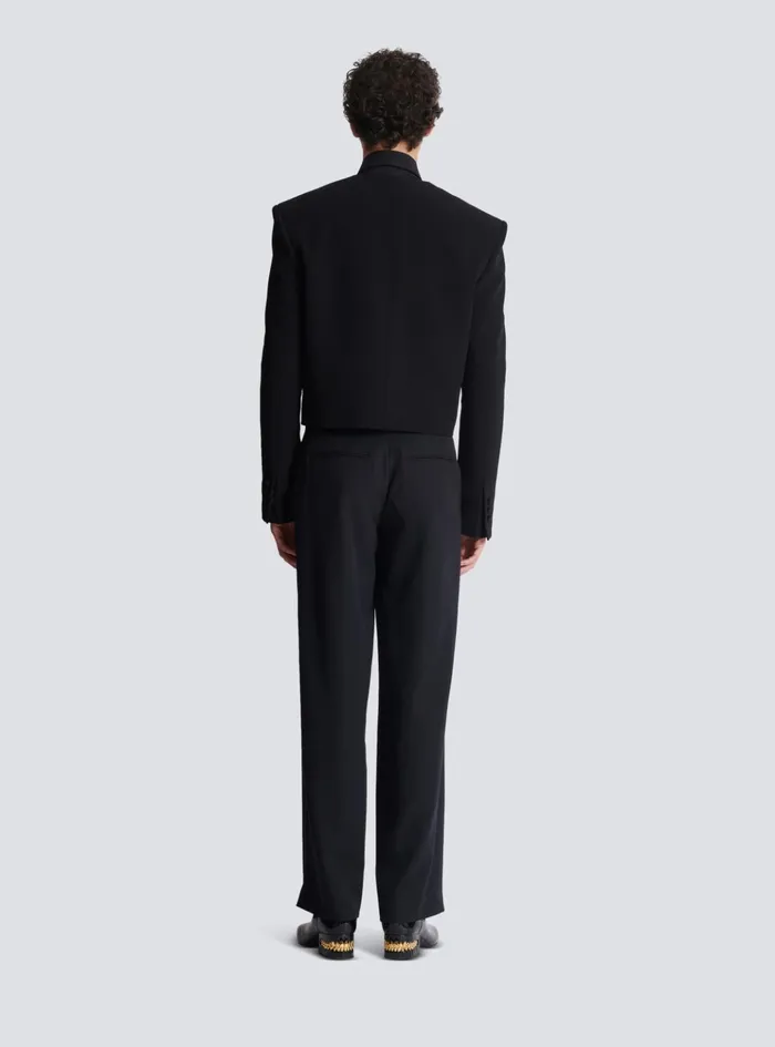 Cropped Crepe Jacket With Crystals In An Eye Motif Black Men Balmain Jackets And Blazers