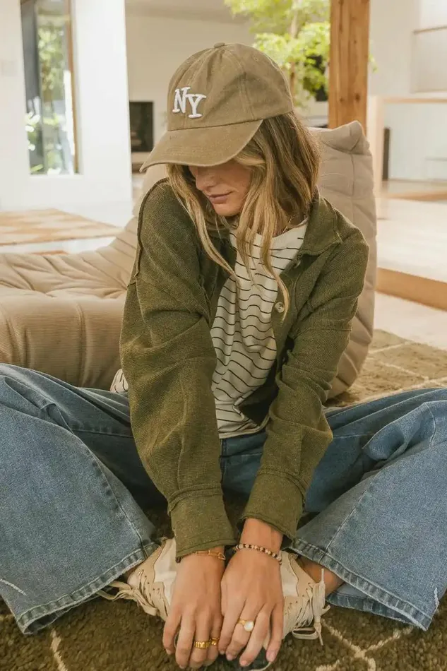 Cropped Waffle Knit Top In Olive Olive Women Bohme Tops