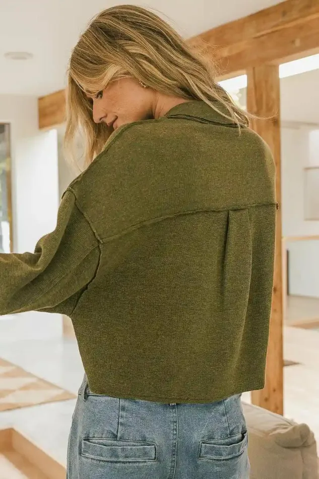Cropped Waffle Knit Top In Olive Olive Women Bohme Tops
