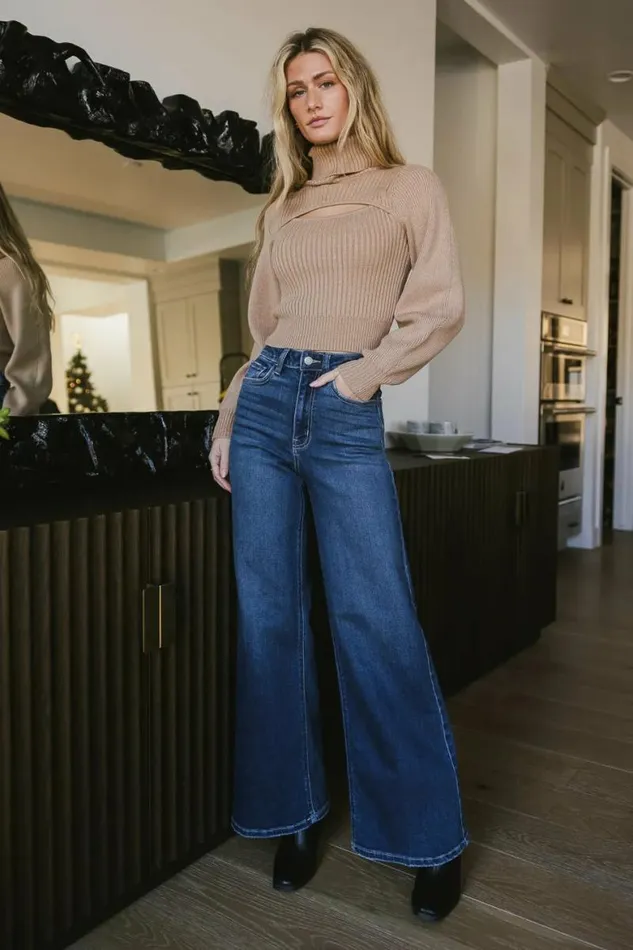 Cut Out Turtleneck Sweater In Tan Tan Women Bohme Tops