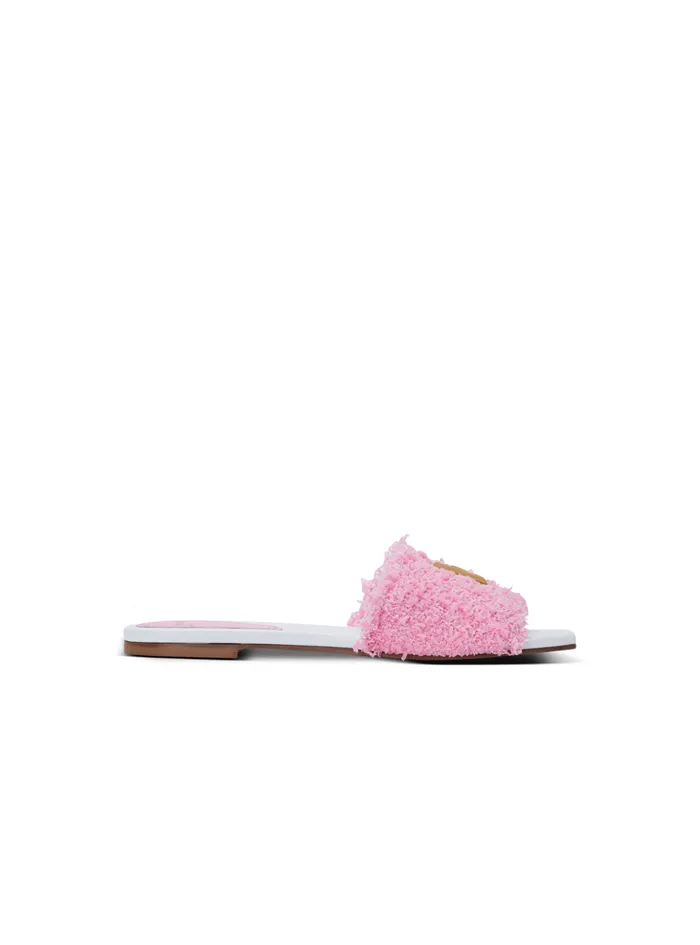 Dafne Leather And Tweed Mules Pink Women Balmain Flat Shoes