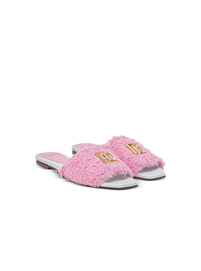 Dafne Leather And Tweed Mules Pink Women Balmain Flat Shoes