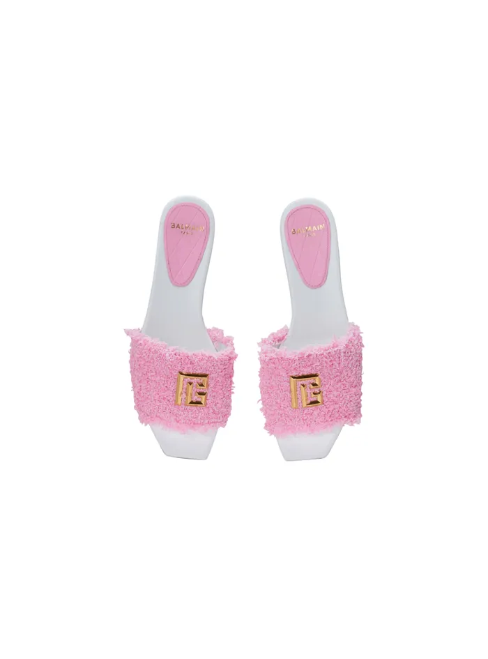 Dafne Leather And Tweed Mules Pink Women Balmain Flat Shoes