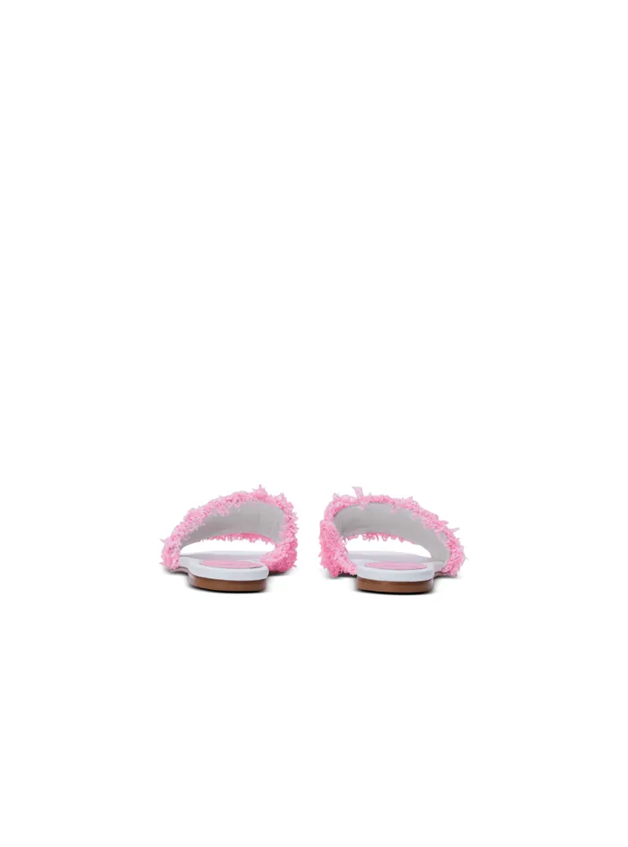 Dafne Leather And Tweed Mules Pink Women Balmain Flat Shoes