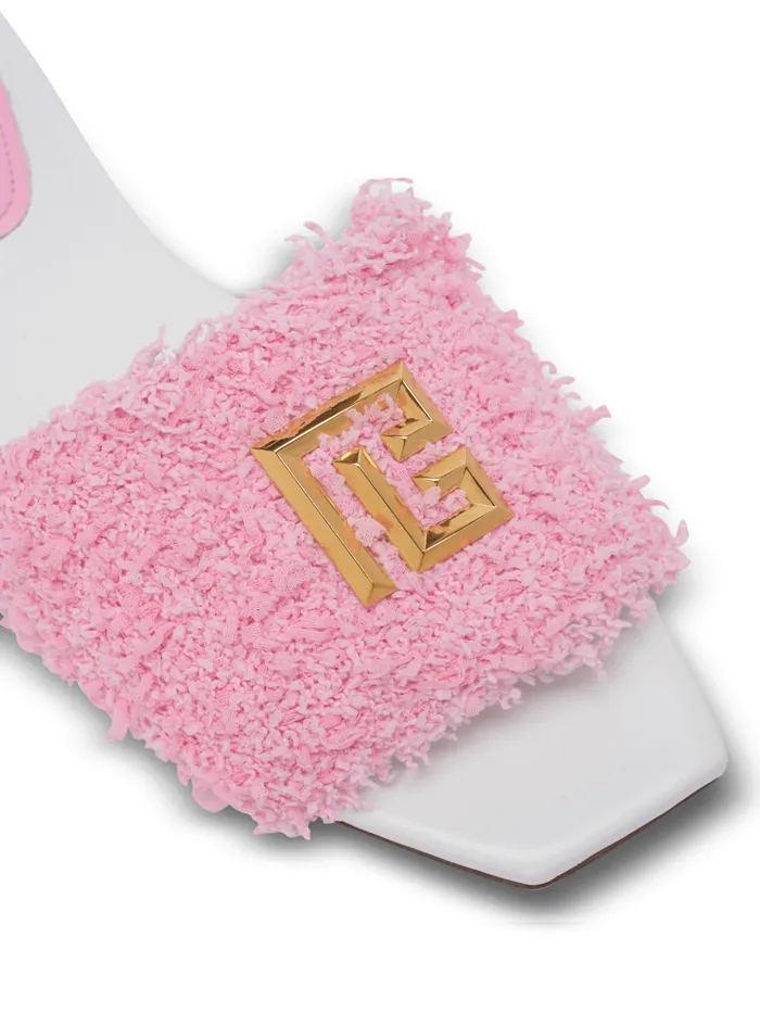 Dafne Leather And Tweed Mules Pink Women Balmain Flat Shoes