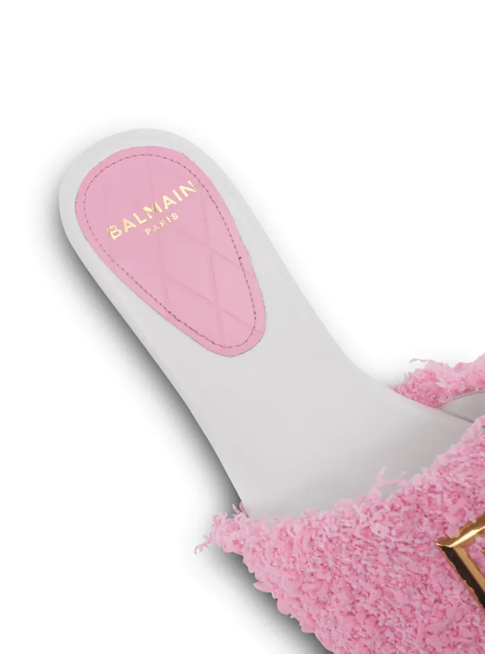 Dafne Leather And Tweed Mules Pink Women Balmain Flat Shoes