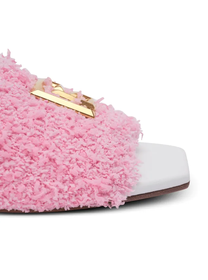 Dafne Leather And Tweed Mules Pink Women Balmain Flat Shoes