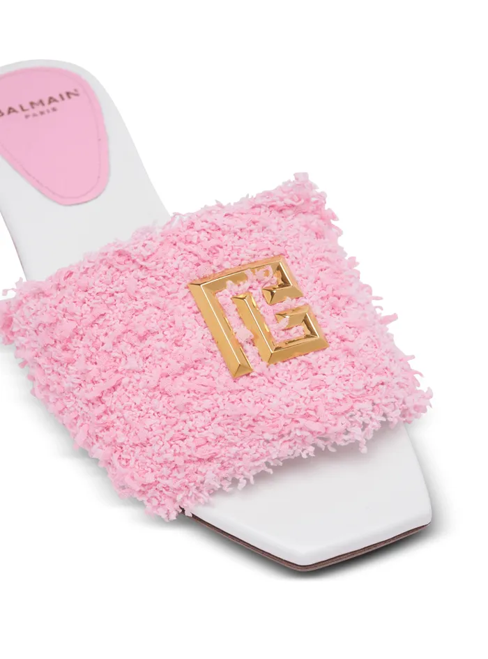 Dafne Leather And Tweed Mules Pink Women Balmain Flat Shoes