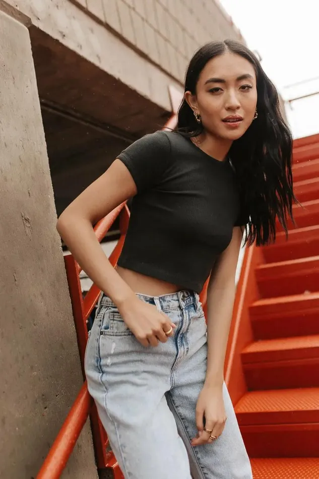 Dani Waffle Knit Crop Top In Black Black Women Bohme Tops