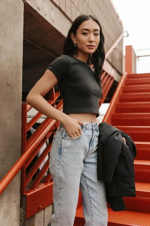 Dani Waffle Knit Crop Top In Black Black Women Bohme Tops