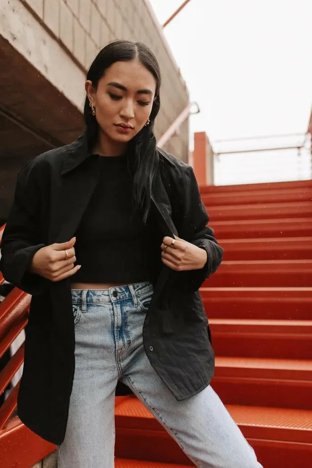 Dani Waffle Knit Crop Top In Black Black Women Bohme Tops