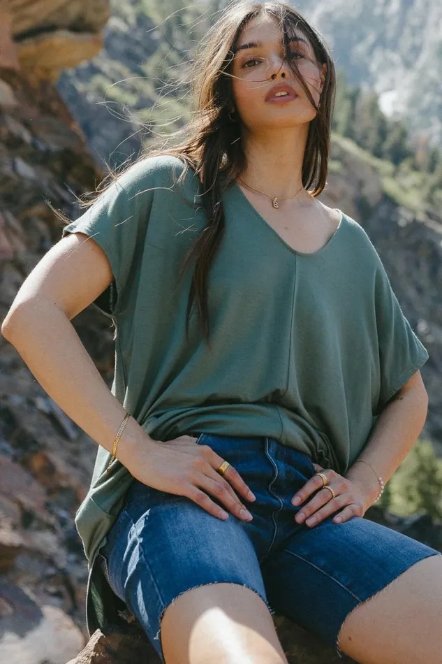 Demi Oversized Top In Sage 8211 FINAL SALE Sage Women Bohme Tees and Tanks