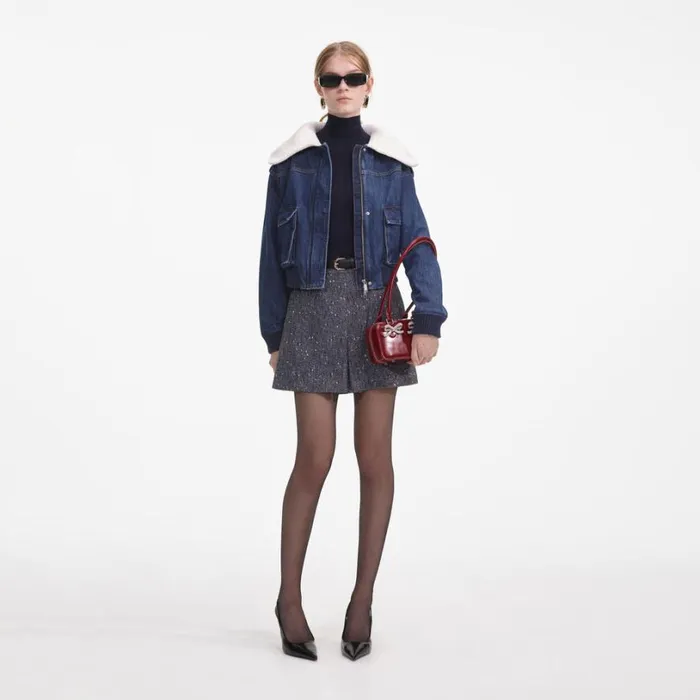Denim Knit Collar Jacket Women Self Portrait Denim