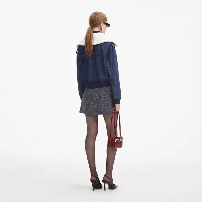 Denim Knit Collar Jacket Women Self Portrait Denim Denim Knit Collar Jacket Women Self Portrait Denim