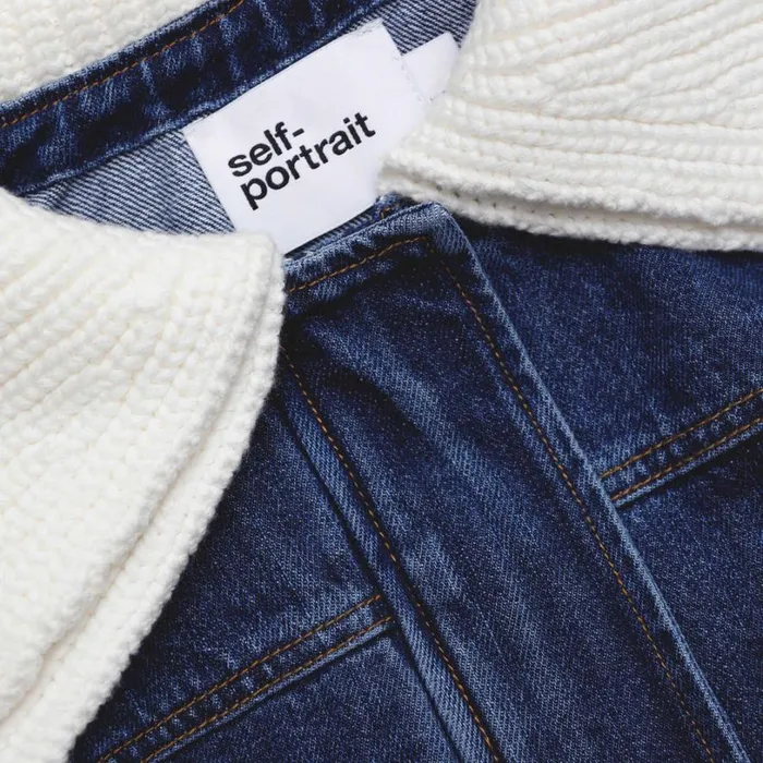 Denim Knit Collar Jacket Women Self Portrait Denim Denim Knit Collar Jacket Women Self Portrait Denim