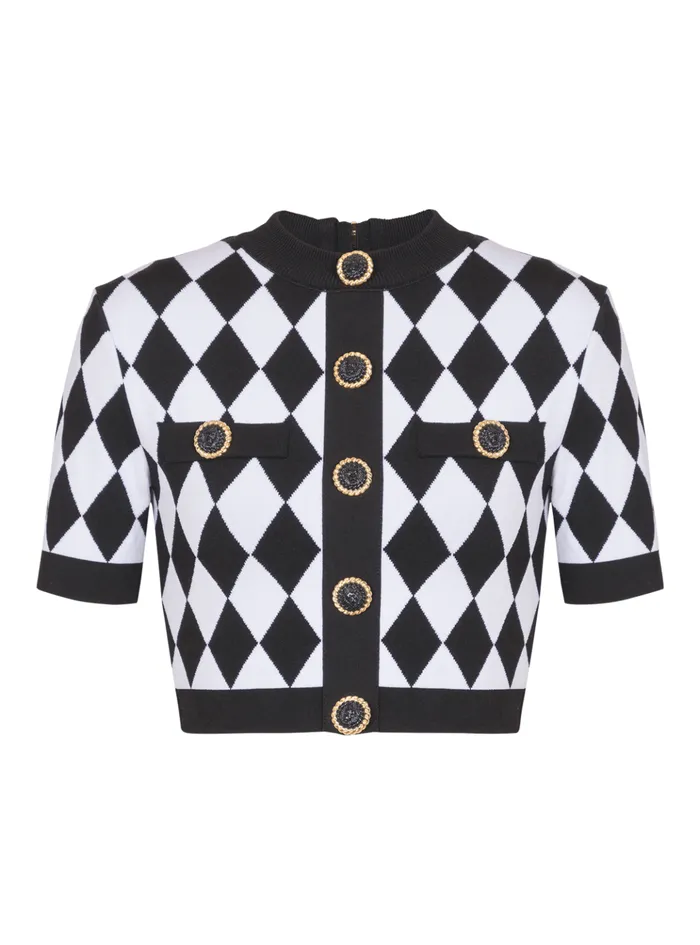Diamond Jacquard Knit Top Black Women Balmain Tops And Shirts