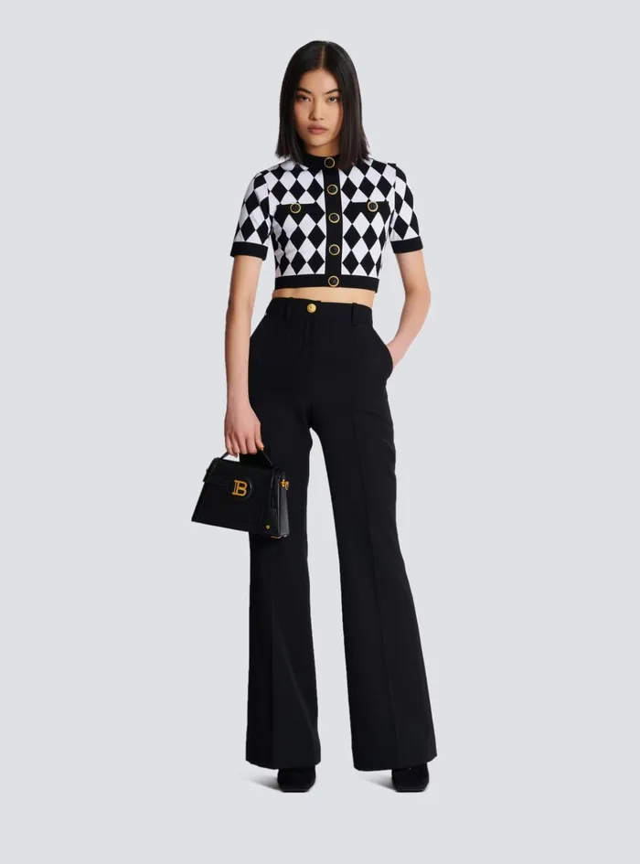 Diamond Jacquard Knit Top Black Women Balmain Tops And Shirts