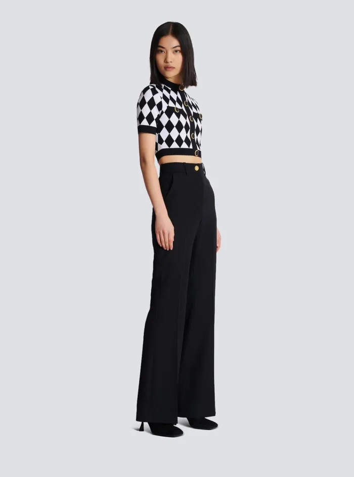 Diamond Jacquard Knit Top Black Women Balmain Tops And Shirts